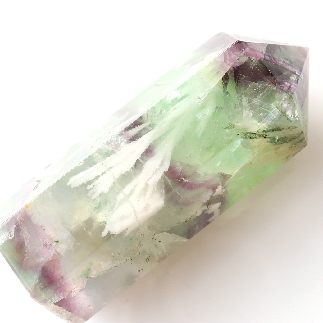 エンジェルフェザー フローライト 六角柱 ポイント 手のひらサイズ