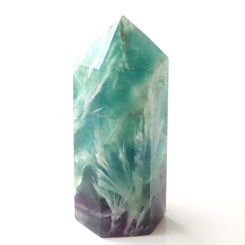 エンジェルフェザー フローライト 六角柱 ポイント 手のひらサイズ