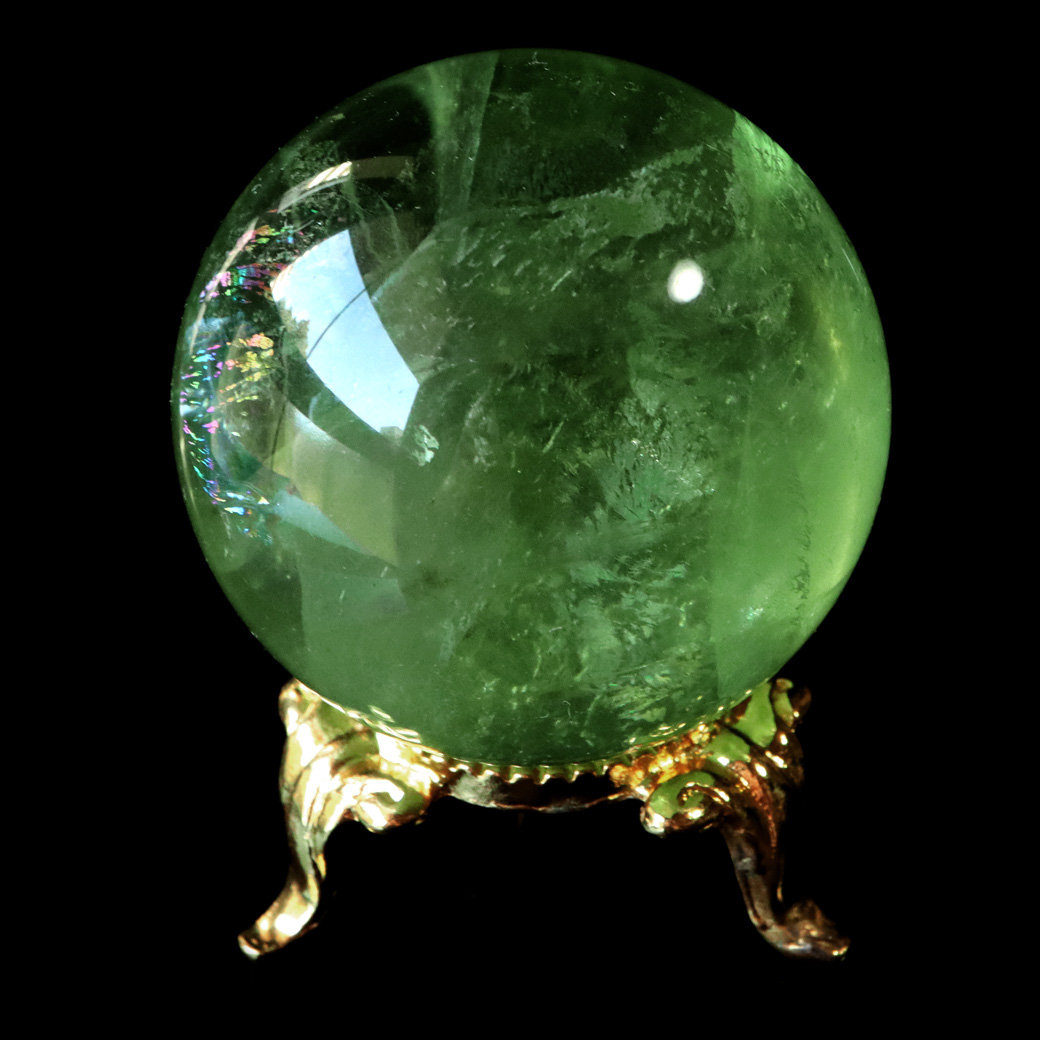 グリーン フローライト AAAAA 丸玉 虹入り レインボー 透き通る透明感 スフィア 台座 蛍石 天然石 1点もの パワーストーン