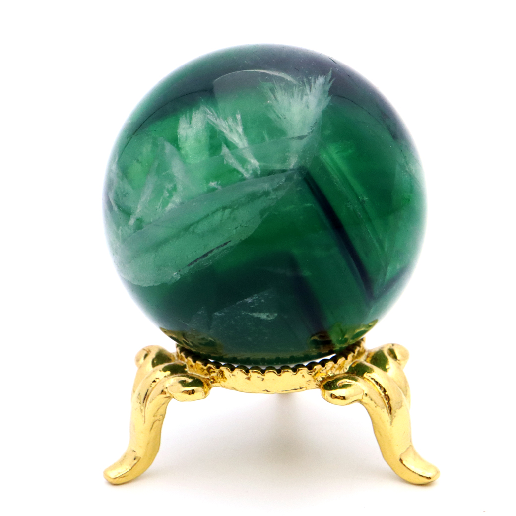 エンジェルフェザー フローライト 丸玉 直径 約35mm 台座付き 蛍石 天然石 1点物