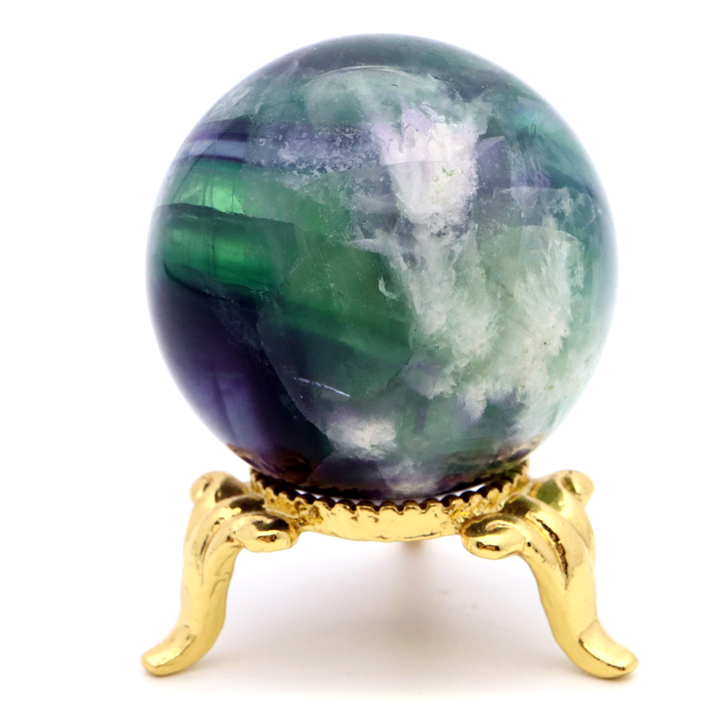 エンジェルフェザー フローライト 丸玉 直径 約35mm 台座付き 蛍石 天然石 1点物