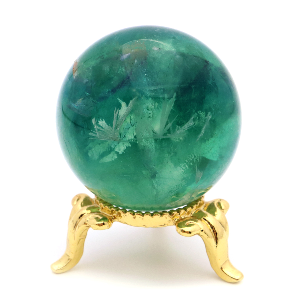 エンジェルフェザー フローライト 丸玉 直径 約35mm 台座付き 蛍石 天然石 1点物