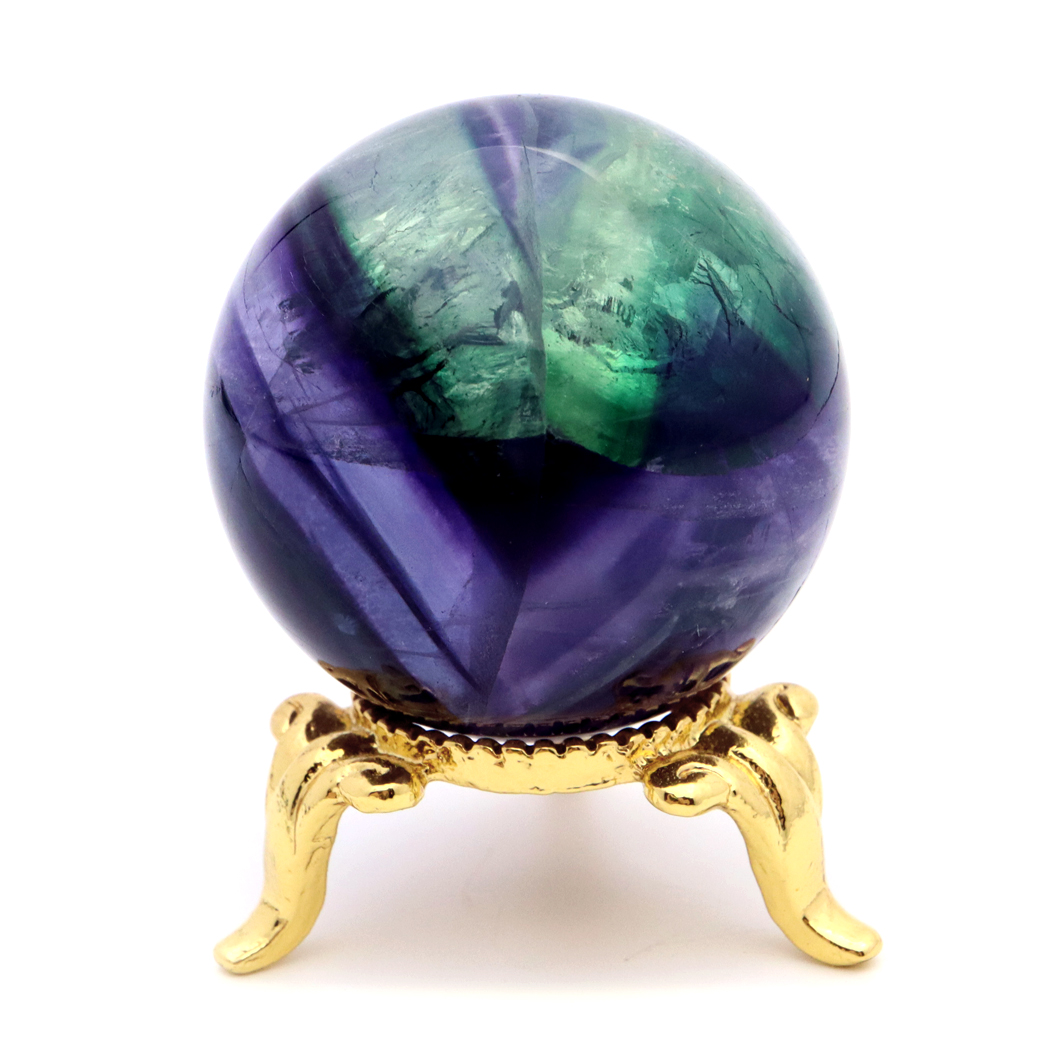 エンジェルフェザー フローライト 丸玉 直径 約35mm 台座付き 蛍石 天然石 1点物