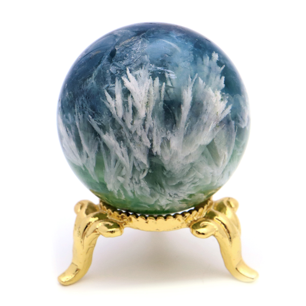 エンジェルフェザー フローライト 丸玉 直径 約35mm 台座付き 蛍石 天然石 1点物