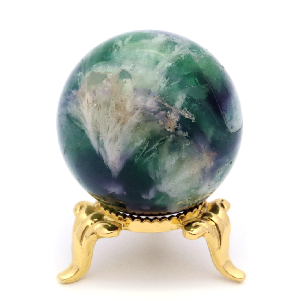 エンジェルフェザー フローライト 丸玉 直径 約35mm 台座付き 蛍石 天然石 1点物