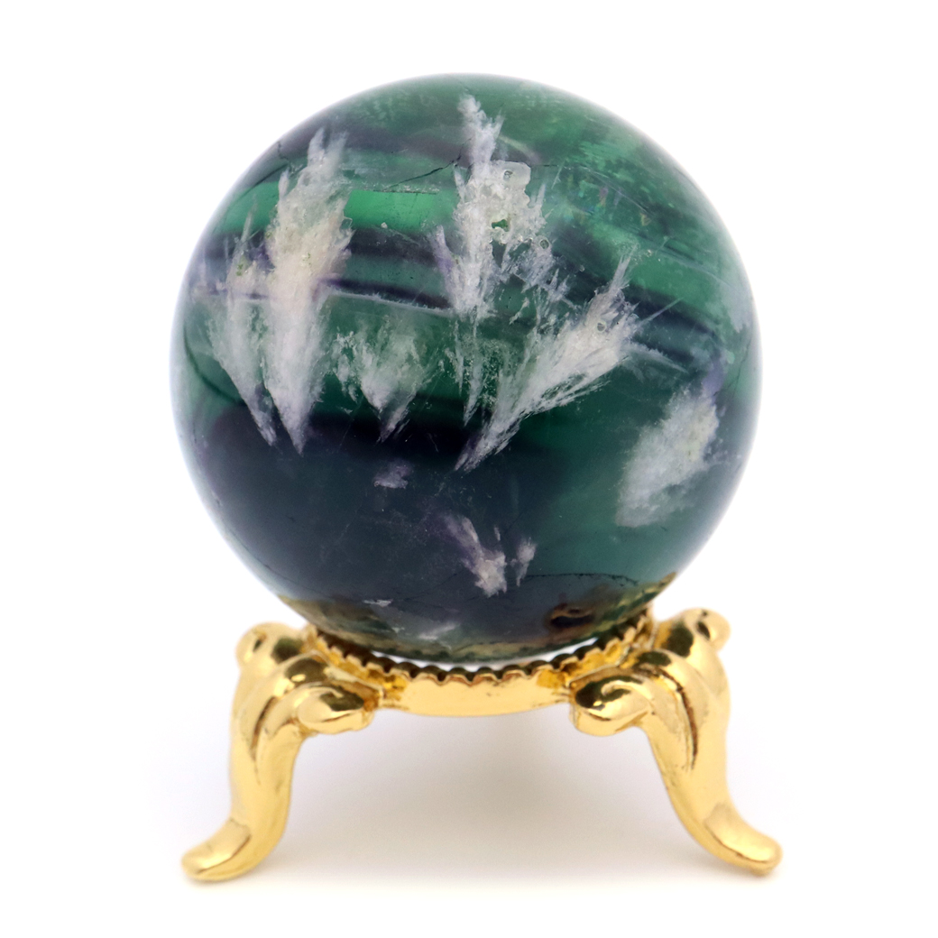 エンジェルフェザー フローライト 丸玉 直径 約35mm 台座付き 蛍石 天然石 1点物