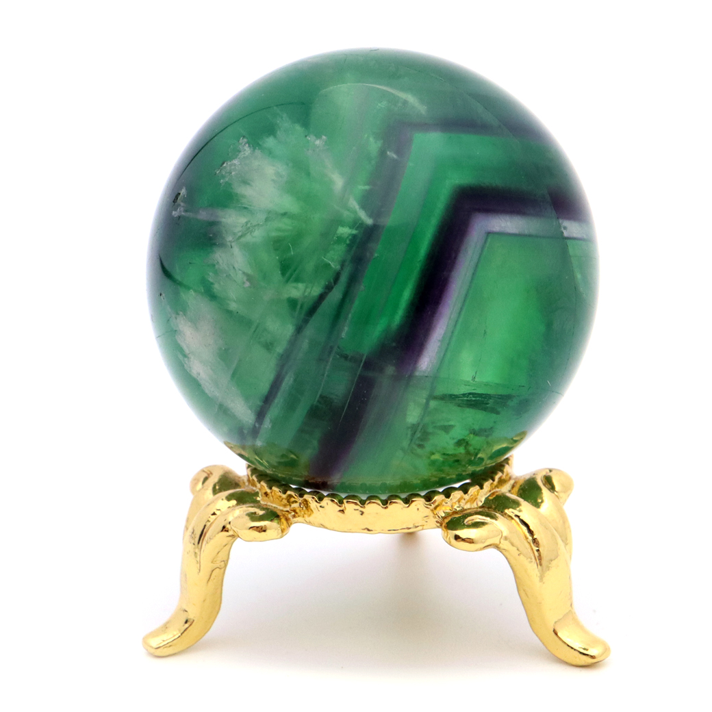 エンジェルフェザー フローライト 丸玉 直径 約35mm 台座付き 蛍石 天然石 1点物