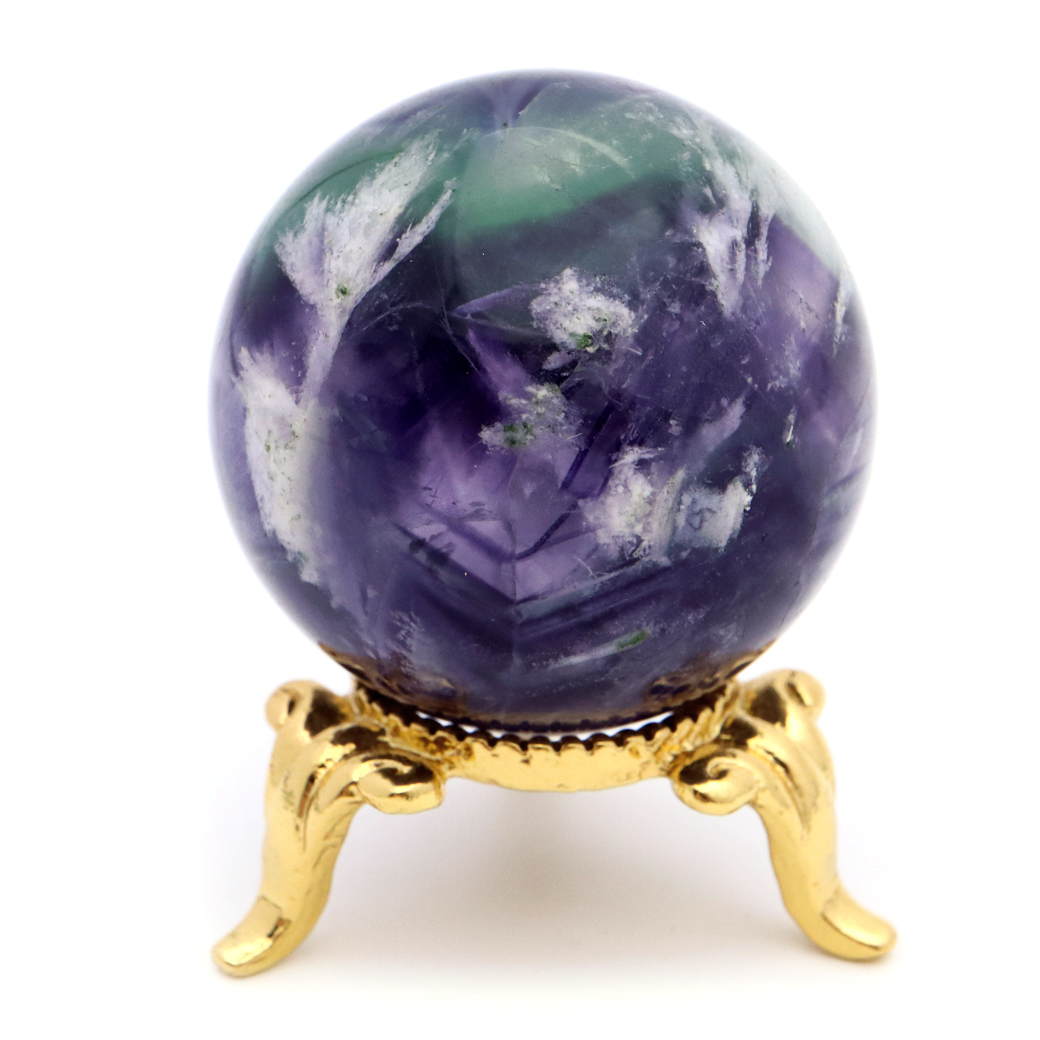 エンジェルフェザー フローライト 丸玉 直径 約35mm 台座付き 蛍石 天然石 1点物