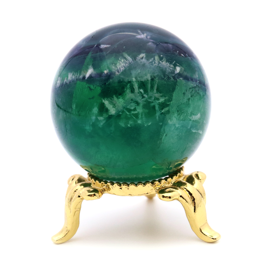 エンジェルフェザー フローライト 丸玉 直径 約35mm 台座付き 蛍石 天然石 1点物