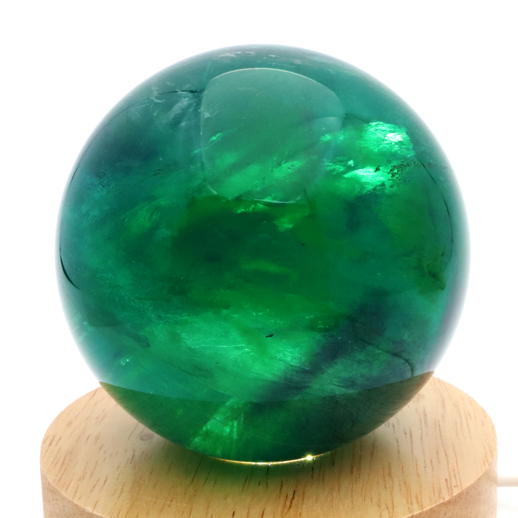 グリーン フローライト AAA 丸玉 直径 約85mm LED付き 台座 蛍石 天然石 1点もの パワーストーン Fluorite