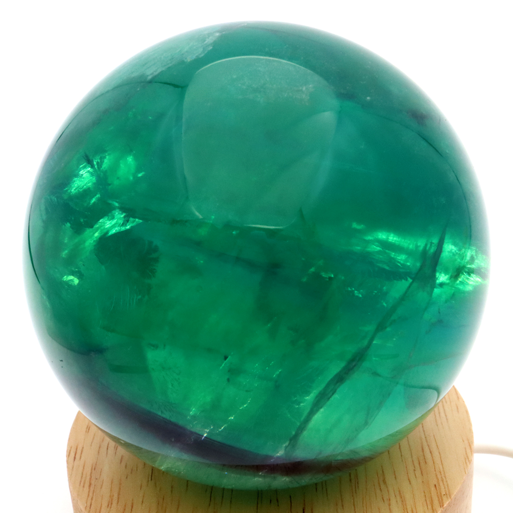 グリーン フローライト AAA 丸玉 直径 約10.5cm LED付き 台座 蛍石 天然石 1点もの パワーストーン Fluorite