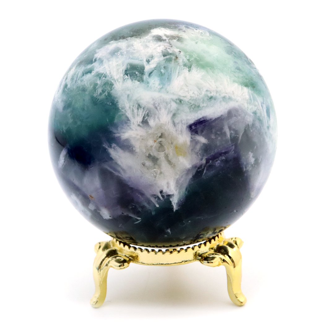 エンジェルフェザー フローライト 丸玉 台座付き 蛍石 天然石 1点物