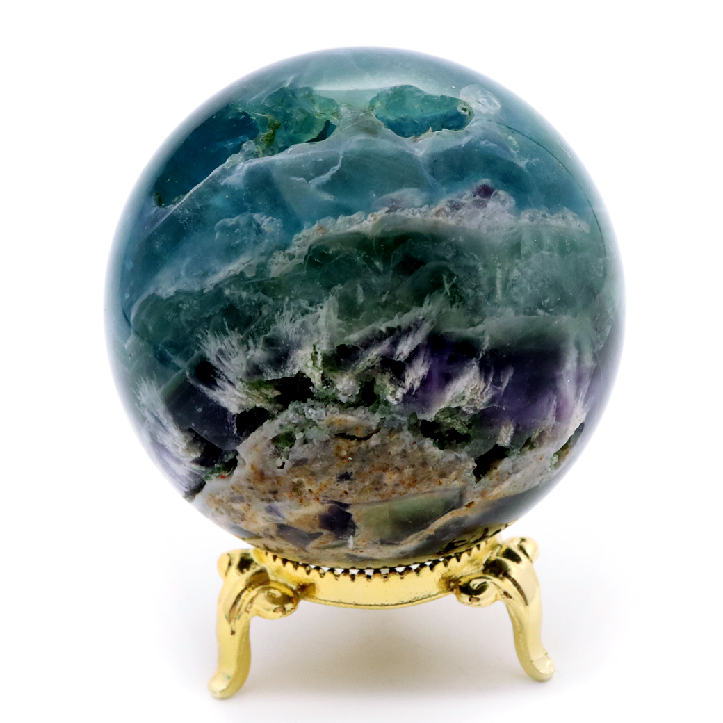 エンジェルフェザー フローライト 丸玉 台座付き 蛍石 天然石 1点物