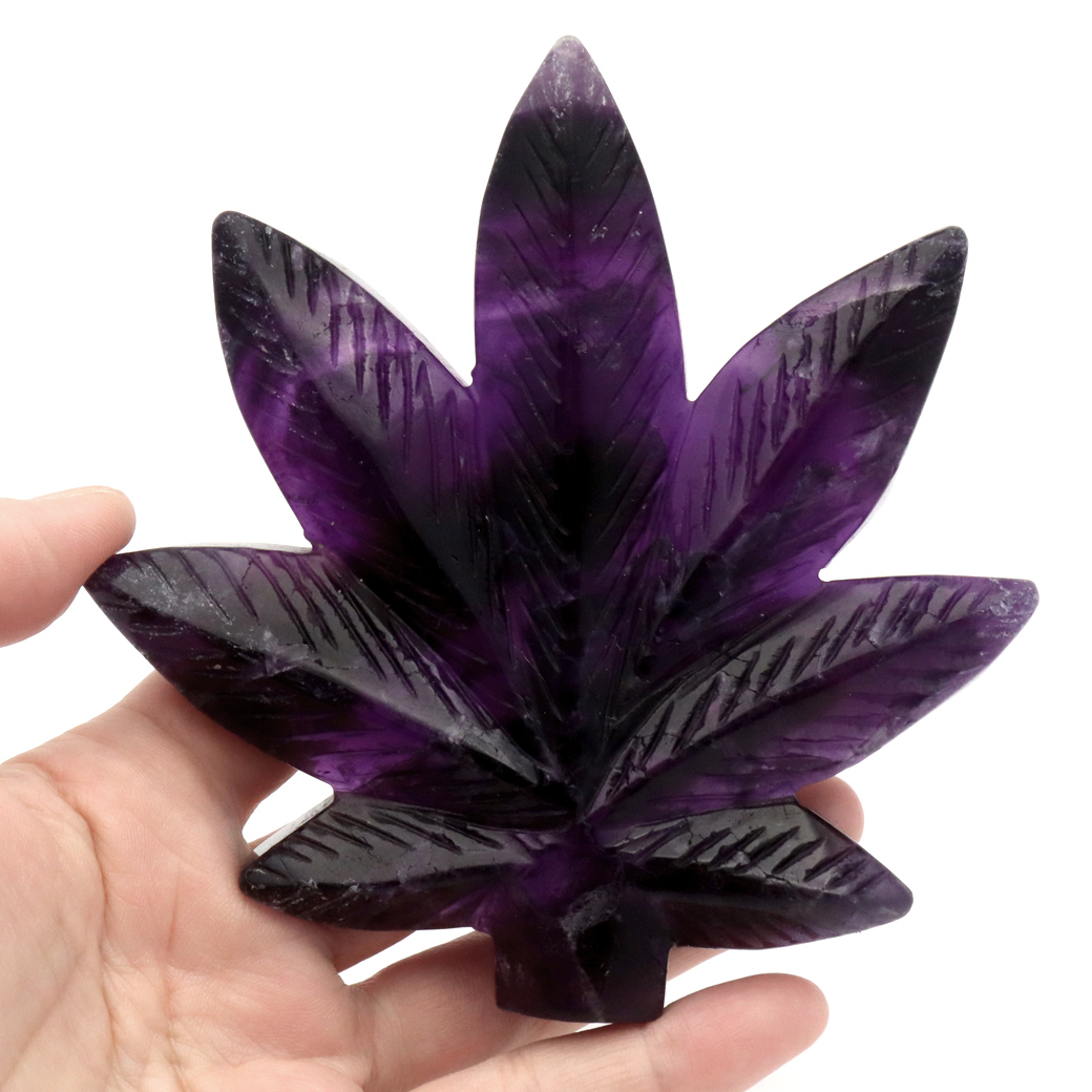 フローライト 置物 楓 もみじ 天然石 蛍石 ほたるいし 彫刻 彫り物 葉 リーフ パワーストーン レインボー オブジェ