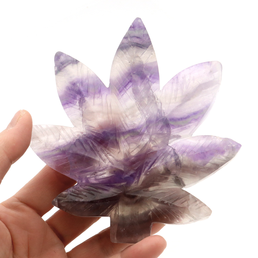 フローライト 置物 楓 もみじ 天然石 蛍石 ほたるいし 彫刻 彫り物 葉 リーフ パワーストーン レインボー オブジェ