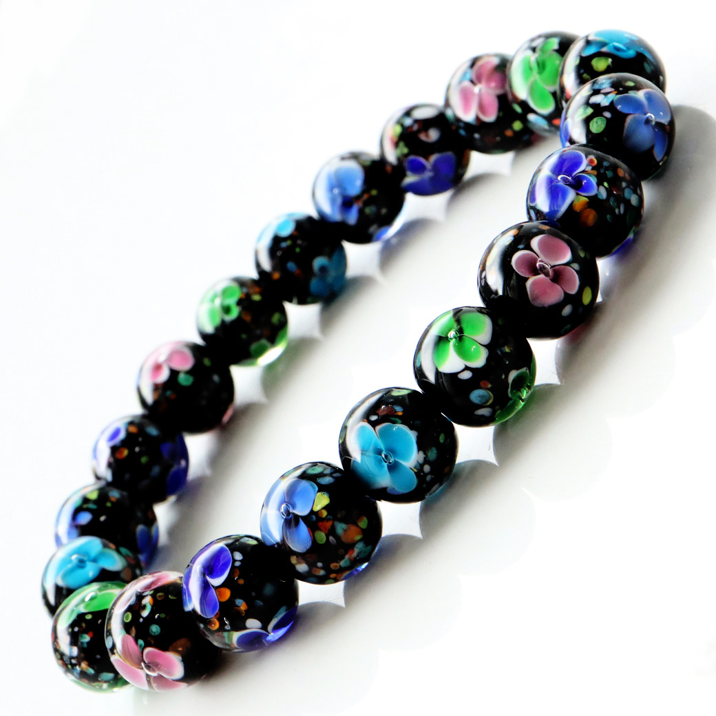 とんぼ玉 MIXカラー ブレスレット 10mm クリックポストで送料無料