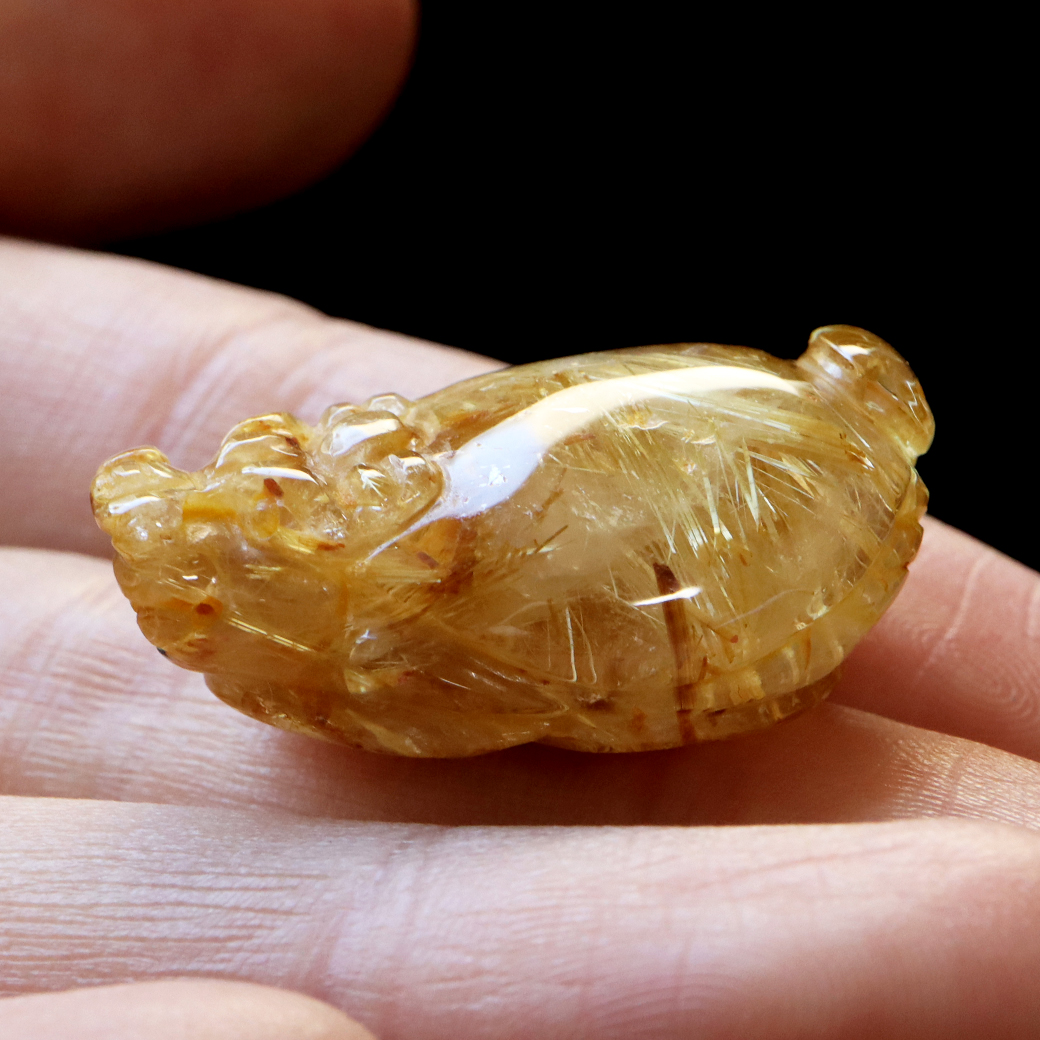 タイチン ルチルクォーツ ロングイ 龍亀 風水 置物 天然石 1点物 希少 レア