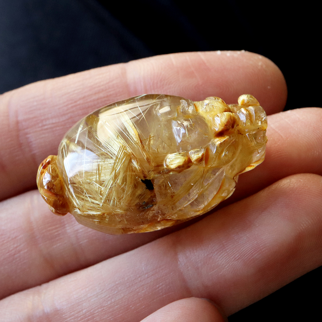 タイチン ルチルクォーツ ロングイ 龍亀 風水 置物 天然石 1点物 希少 レア