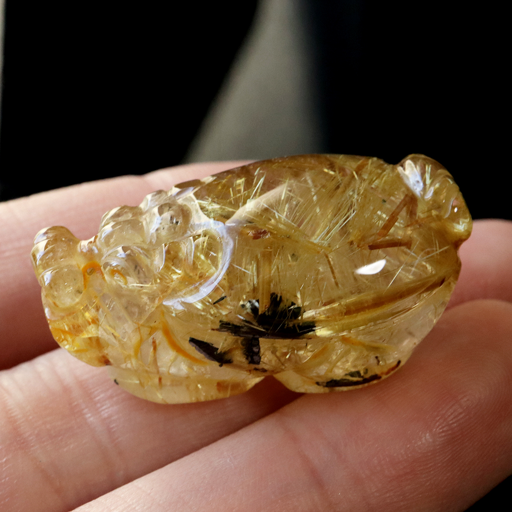 タイチン ルチルクォーツ ロングイ 龍亀 風水 置物 天然石 1点物 希少 レア