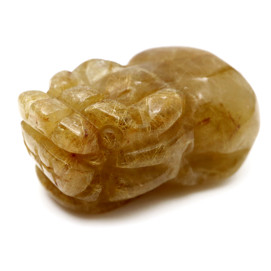 ゴールド ルチルクォーツ ロングイ 龍亀 風水 置物 天然石 1点物 希少 レア