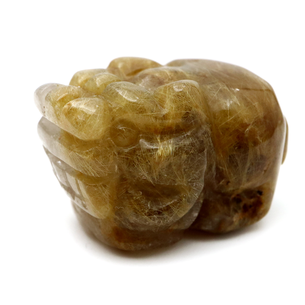 ゴールド ルチルクォーツ ロングイ 龍亀 風水 置物 天然石 1点物 希少 レア