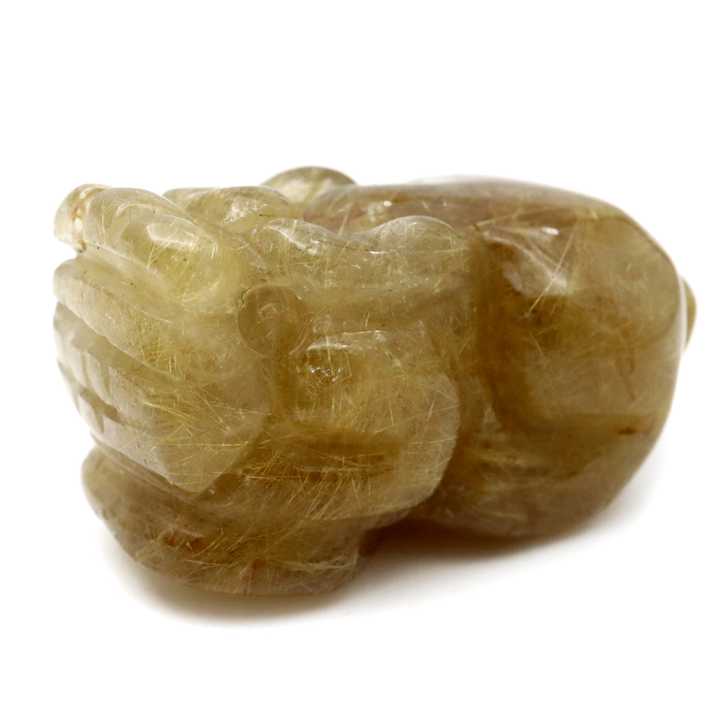 ゴールド ルチルクォーツ ロングイ 龍亀 風水 置物 天然石 1点物 希少 レア