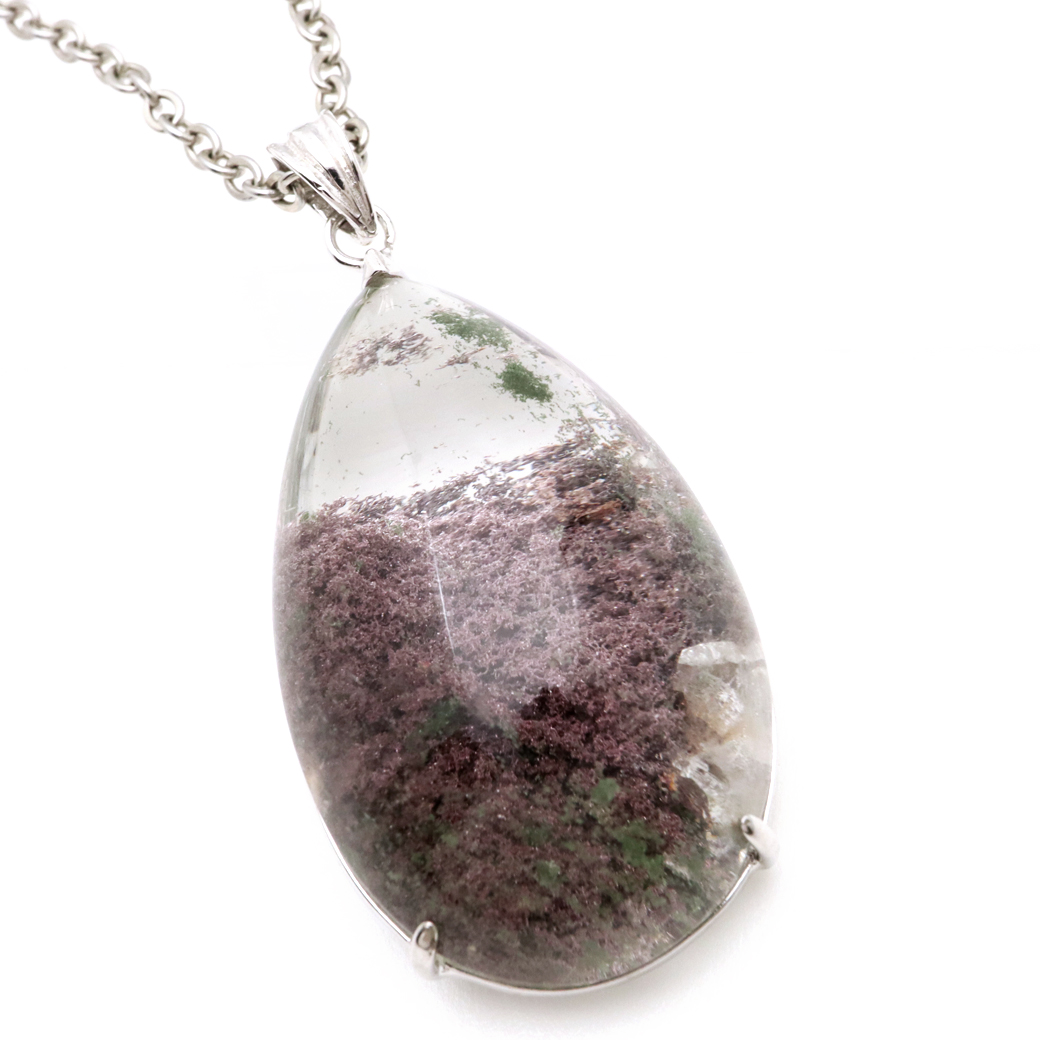 ガーデンクォーツ 庭園 水晶 ネックレス 天然石 ペンダント 透明度高め 大きめサイズ 1点物 Silver925 自然の芸術