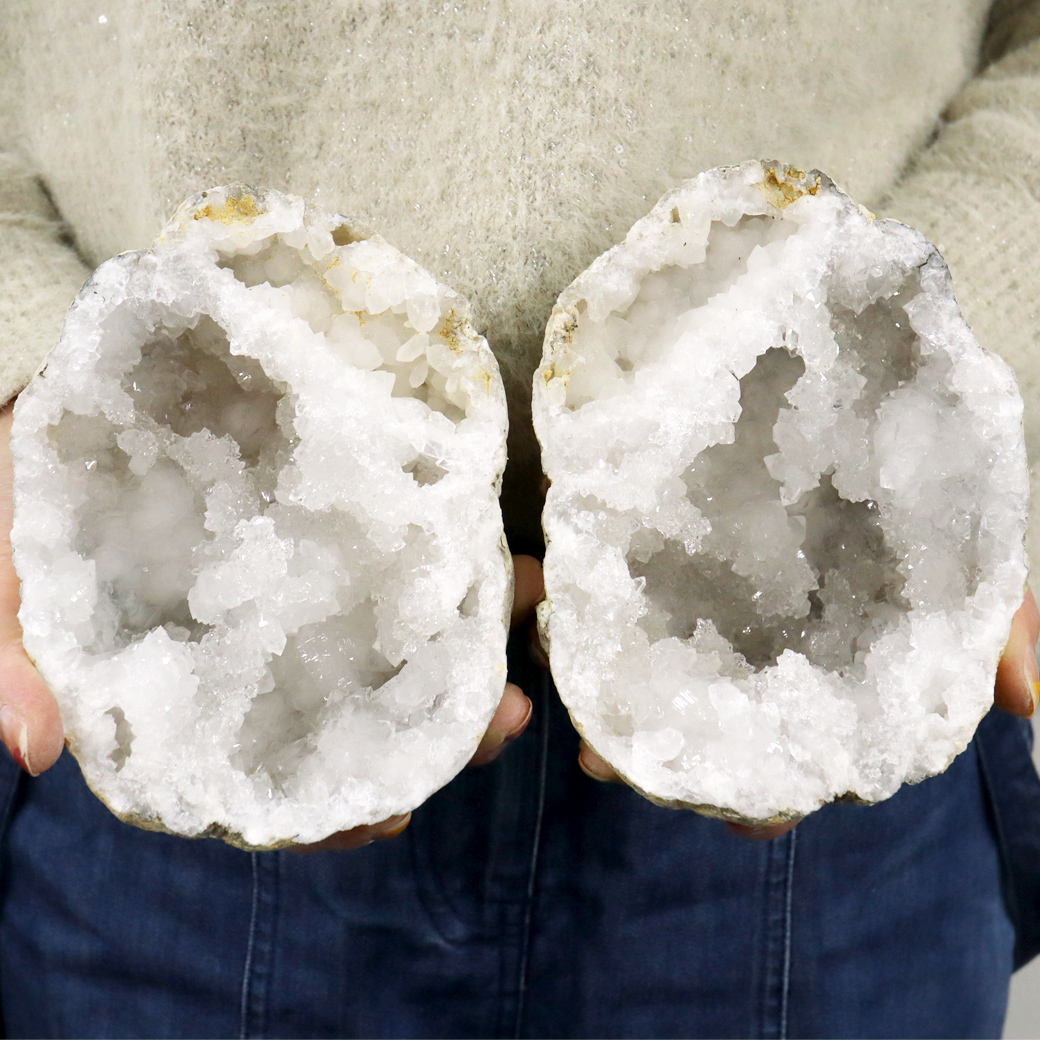 水晶 カルサイト 割れている ジオード ペア AAA 特大 1kg 晶洞 原石 モロッコ・スマラ産 パワーストーン ドーム 天然石