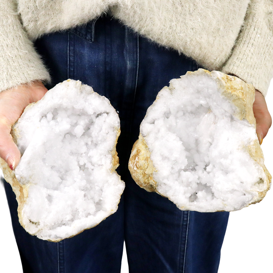 水晶 カルサイト 割れている ジオード ペア AAA 特大 1kg 晶洞 原石 モロッコ・スマラ産 パワーストーン ドーム 天然石