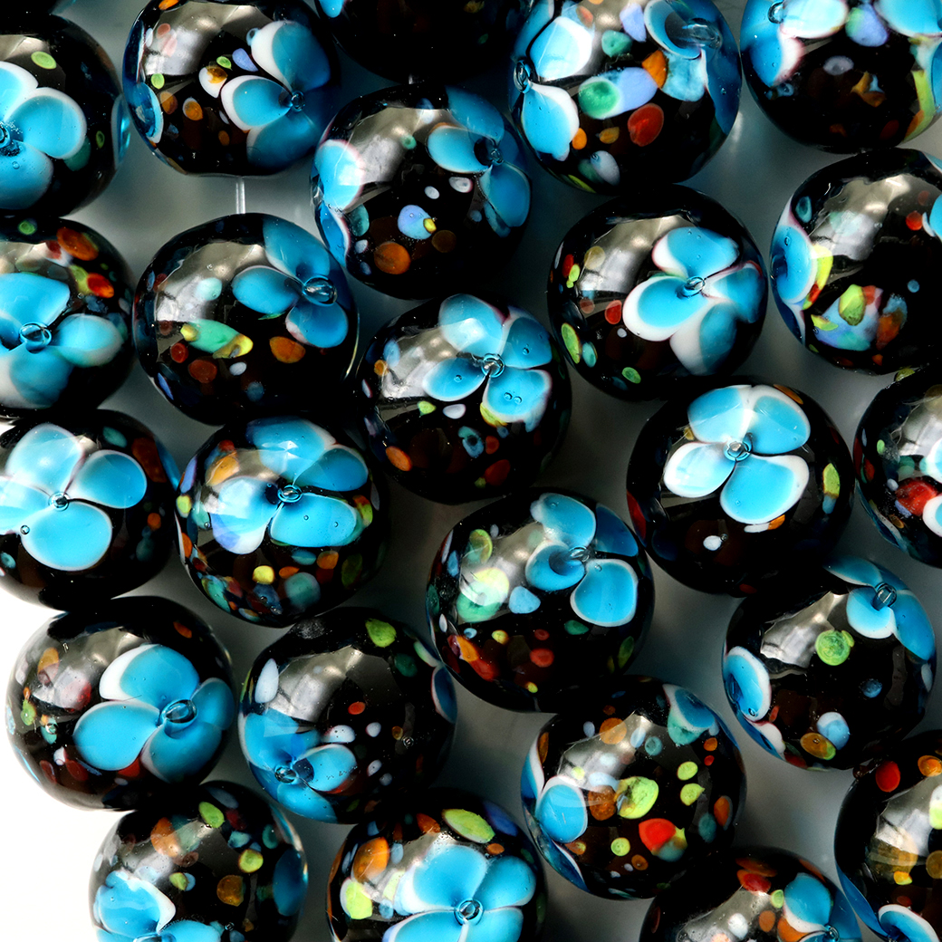 とんぼ玉 一連 ビーズ 41玉 10mm 水色 