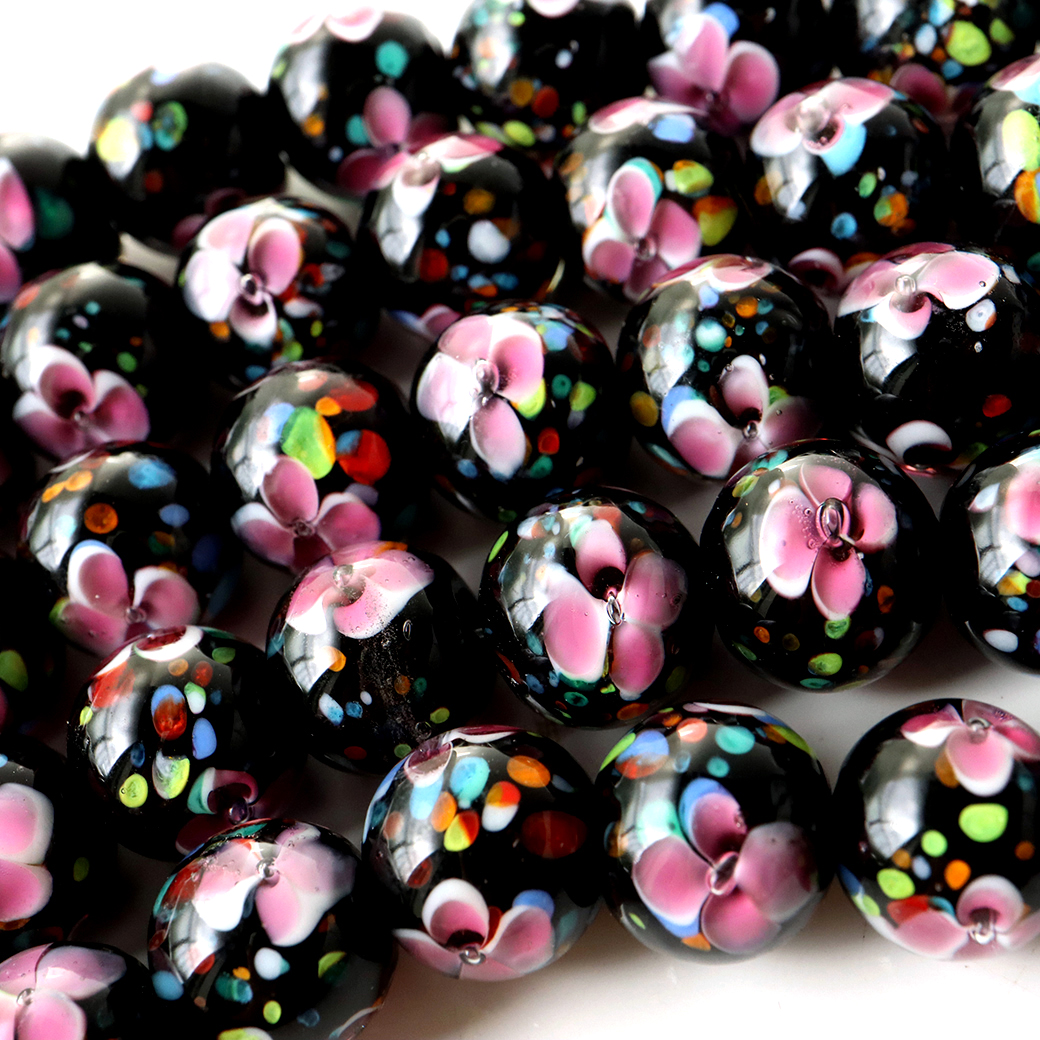 とんぼ玉 一連 ビーズ 41玉 10mm 桃色 ピンク