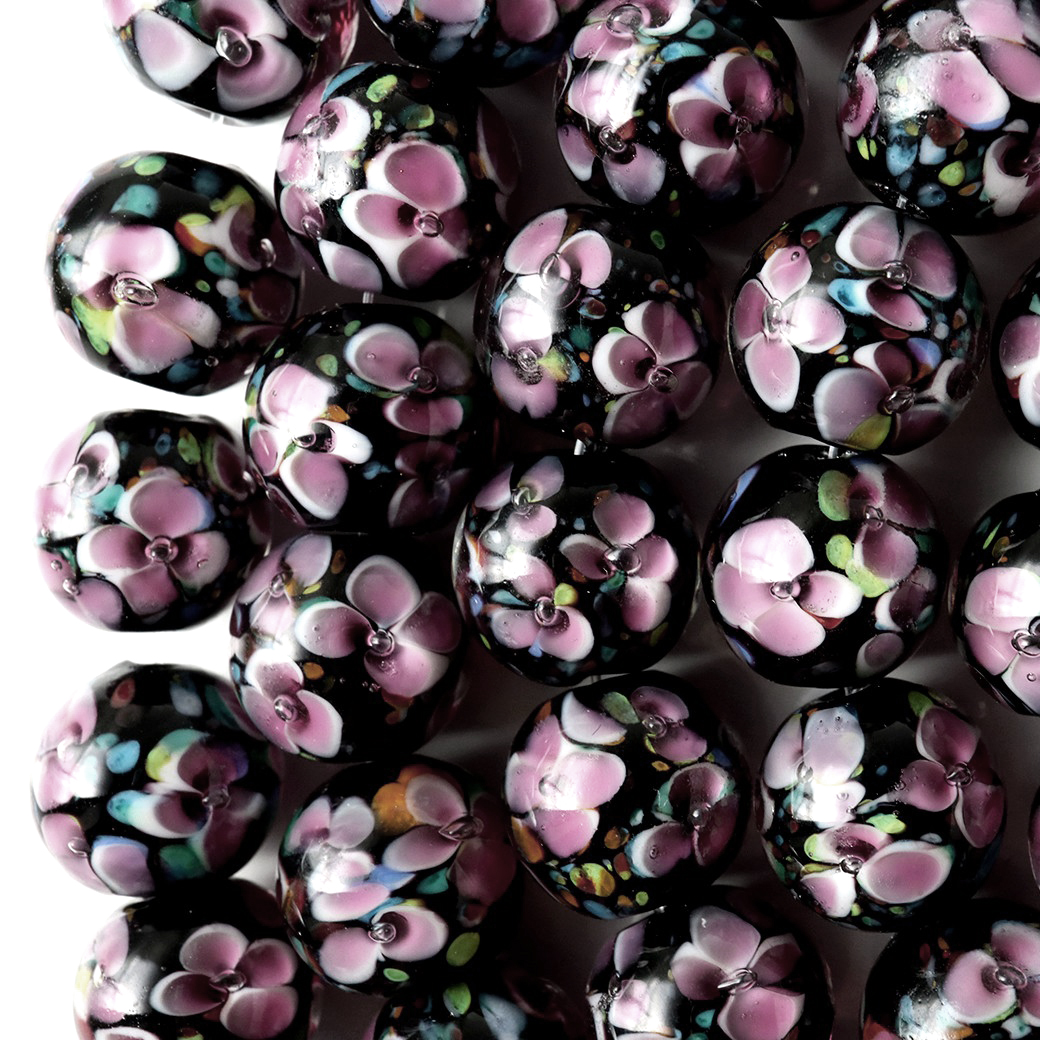 とんぼ玉 一連 ビーズ 34玉 12mm 桃色 ピンク