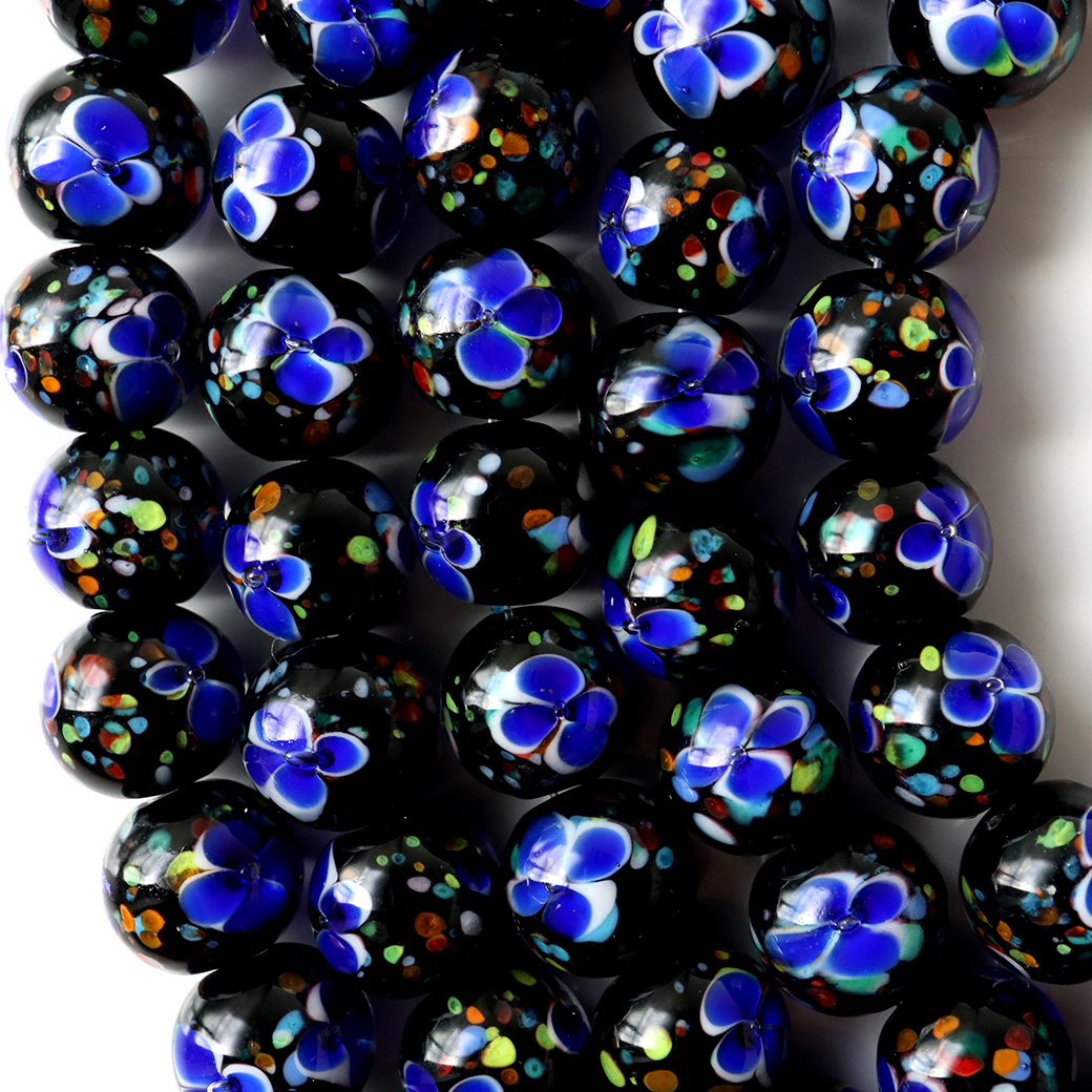 とんぼ玉 一連 ビーズ 41玉 10mm 青色 ブルー