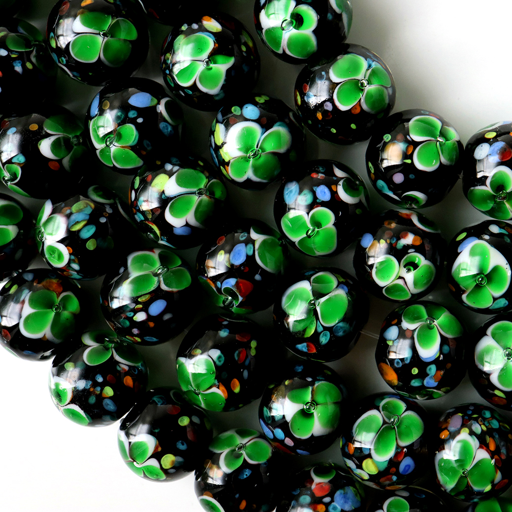 とんぼ玉 一連 ビーズ 41玉 10mm 緑色 グリーン