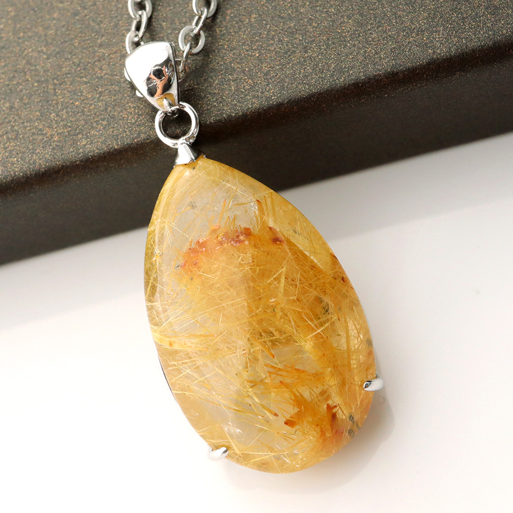 ゴールド タイチン ルチルクォーツ ペンダント 天然石 パワーストーン Silver925