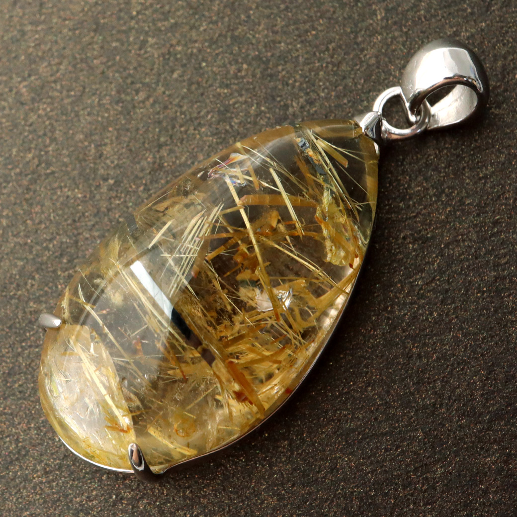 ゴールド タイチン ルチルクォーツ ペンダント 天然石 パワーストーン Silver925