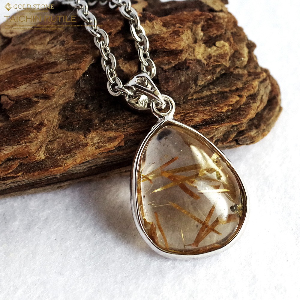 タイチン ゴールド ルチルクォーツ ペンダント 針水晶 1点物 天然石 パワーストーン Silver925