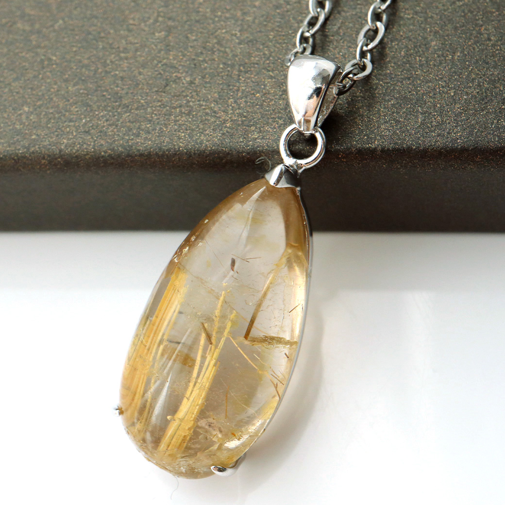 ゴールド タイチン ルチルクォーツ ペンダント 天然石 パワーストーン Silver925