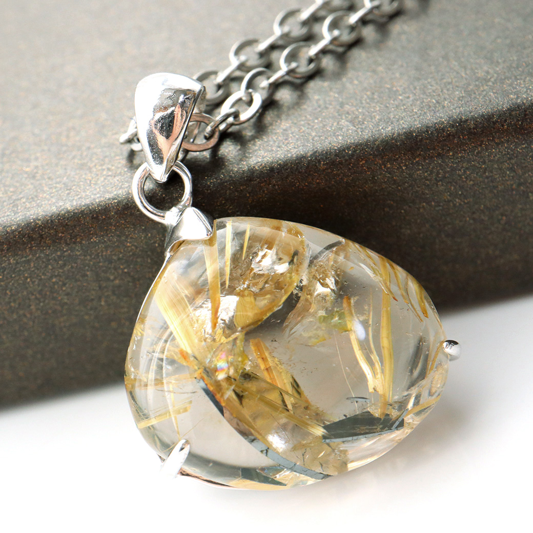 ゴールド タイチン ルチルクォーツ ペンダント 天然石 パワーストーン Silver925