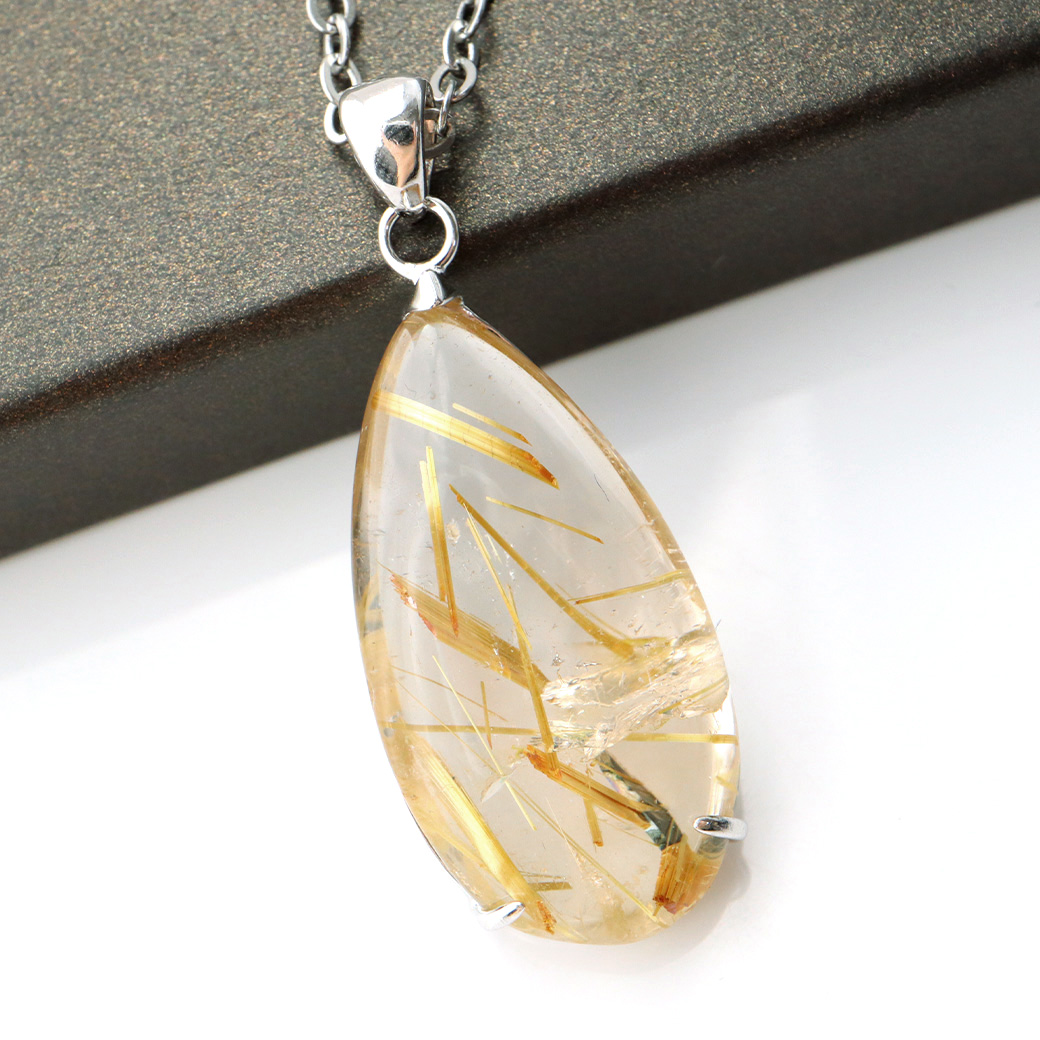 ゴールド タイチン ルチルクォーツ ペンダント 天然石 パワーストーン Silver925