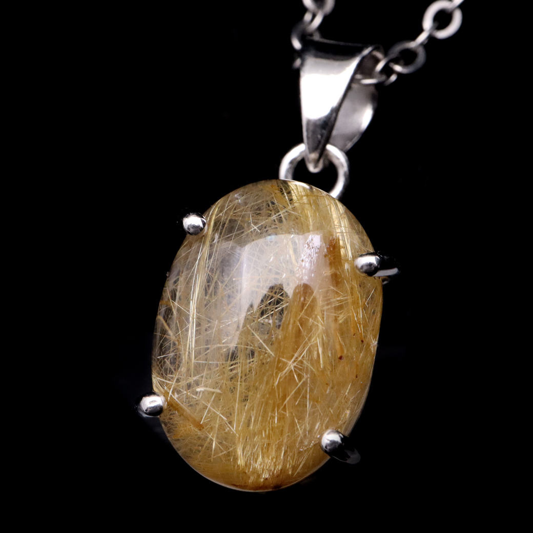 ゴールド ルチルクォーツ ペンダント 天然石 ネックレス 金針水晶 ブラジル産 1点もの SILVER925