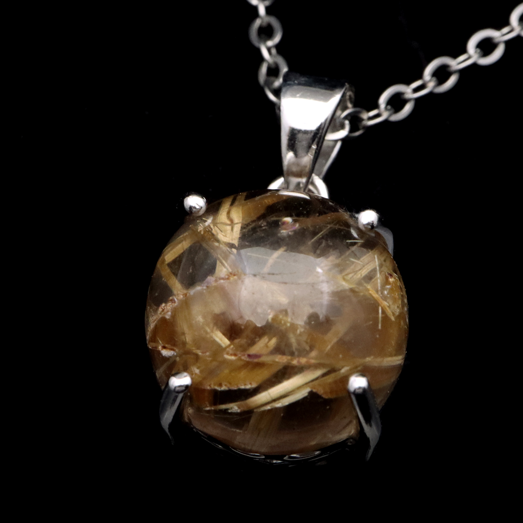 ゴールド ルチルクォーツ ペンダント 天然石 ネックレス 金針水晶 ブラジル産 1点もの SILVER925