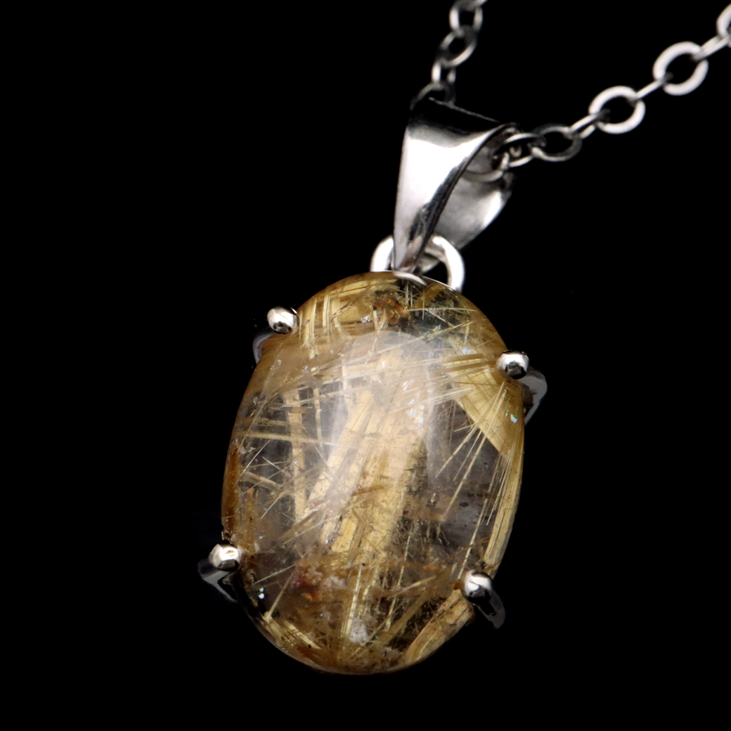 ゴールド ルチルクォーツ ペンダント 天然石 ネックレス 金針水晶 ブラジル産 1点もの SILVER925