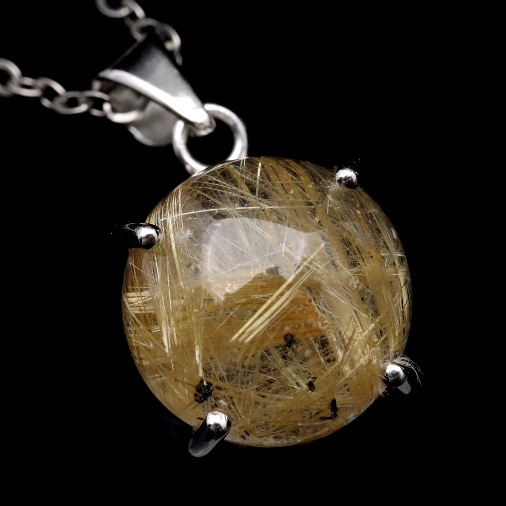 ゴールド ルチルクォーツ ペンダント 天然石 ネックレス 金針水晶 ブラジル産 1点もの SILVER925