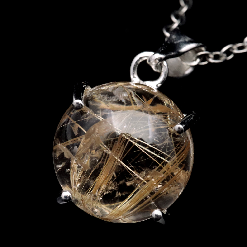 ゴールド ルチルクォーツ ペンダント 天然石 ネックレス 金針水晶 ブラジル産 1点もの SILVER925