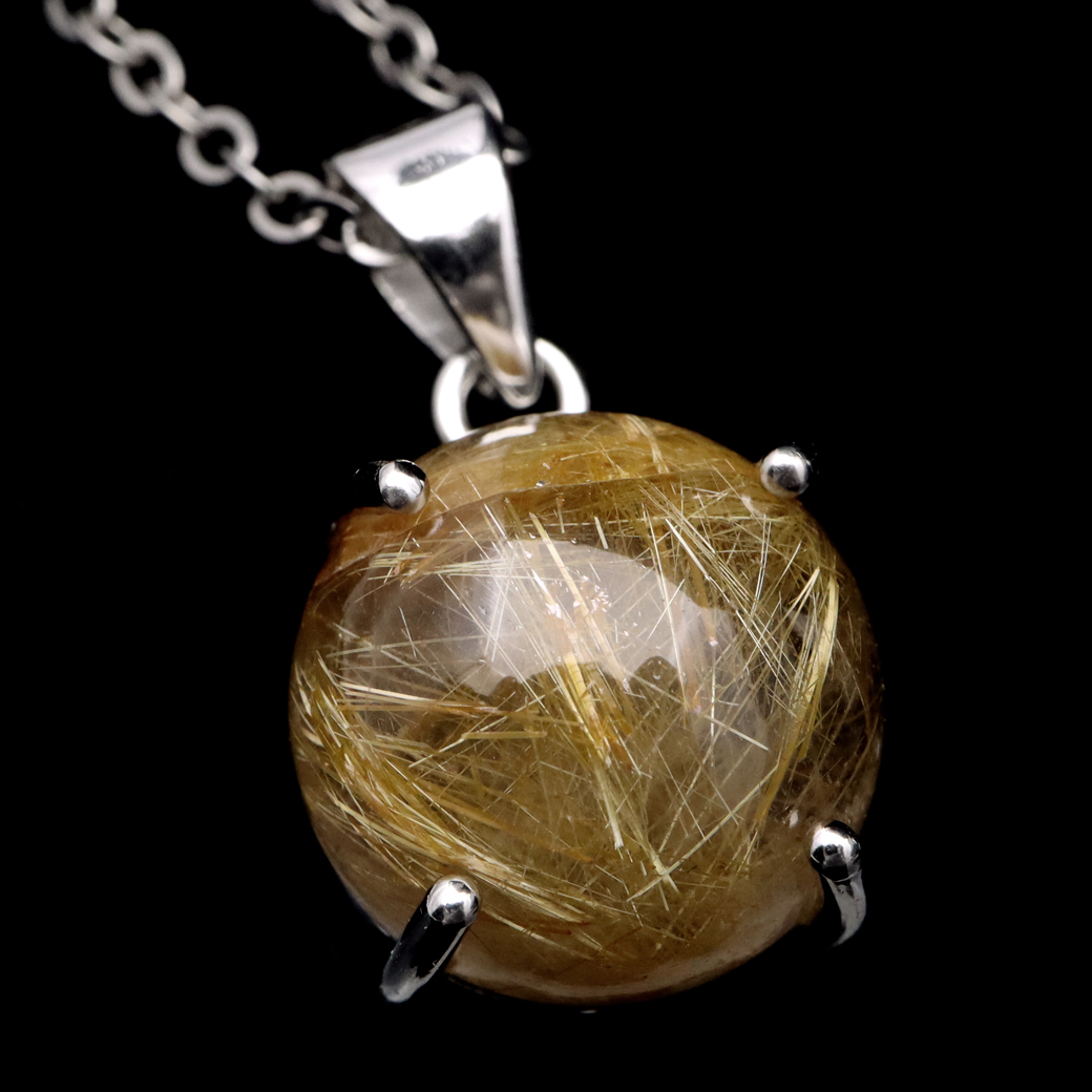 ゴールド ルチルクォーツ ペンダント 天然石 ネックレス 金針水晶 ブラジル産 1点もの SILVER925