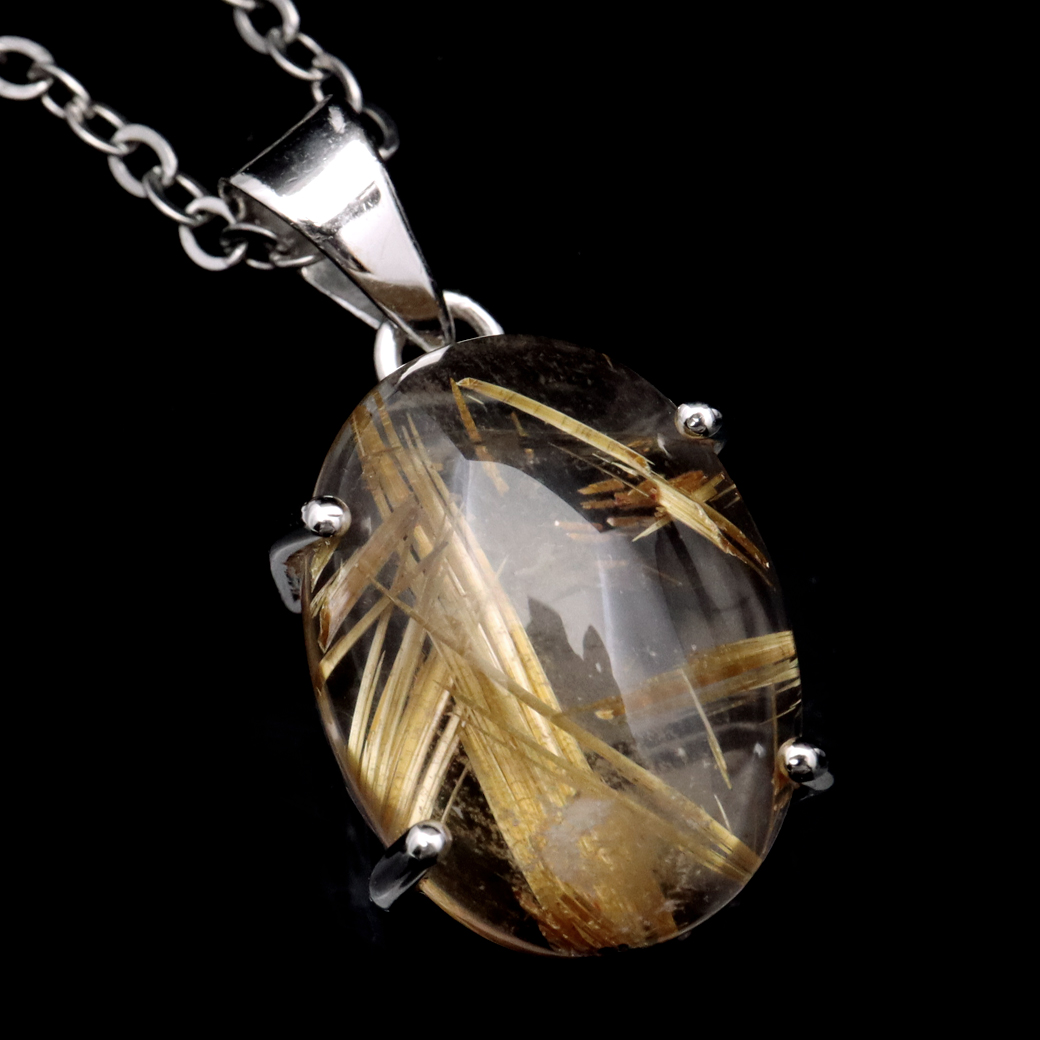 ゴールド ルチルクォーツ ペンダント 天然石 ネックレス 金針水晶 ブラジル産 1点もの SILVER925