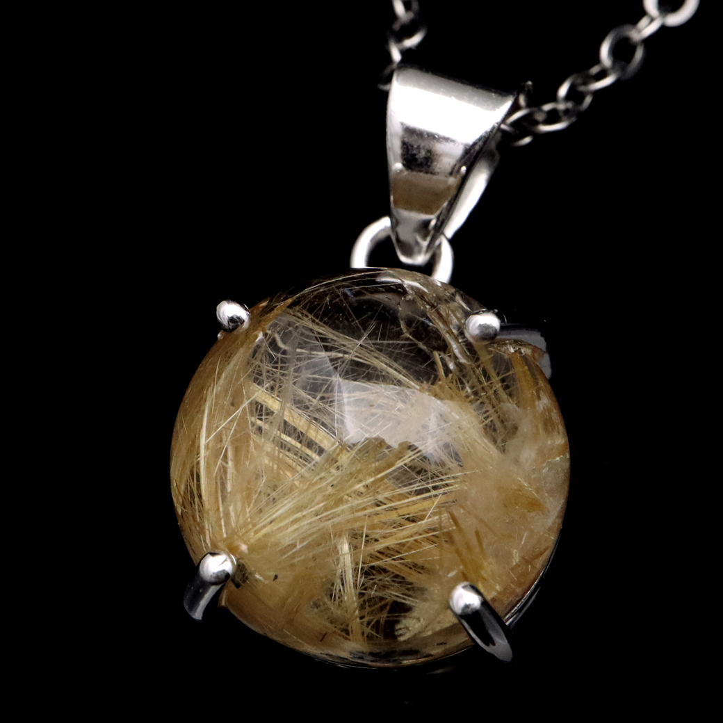 ゴールド ルチルクォーツ ペンダント 天然石 ネックレス 金針水晶 ブラジル産 1点もの SILVER925