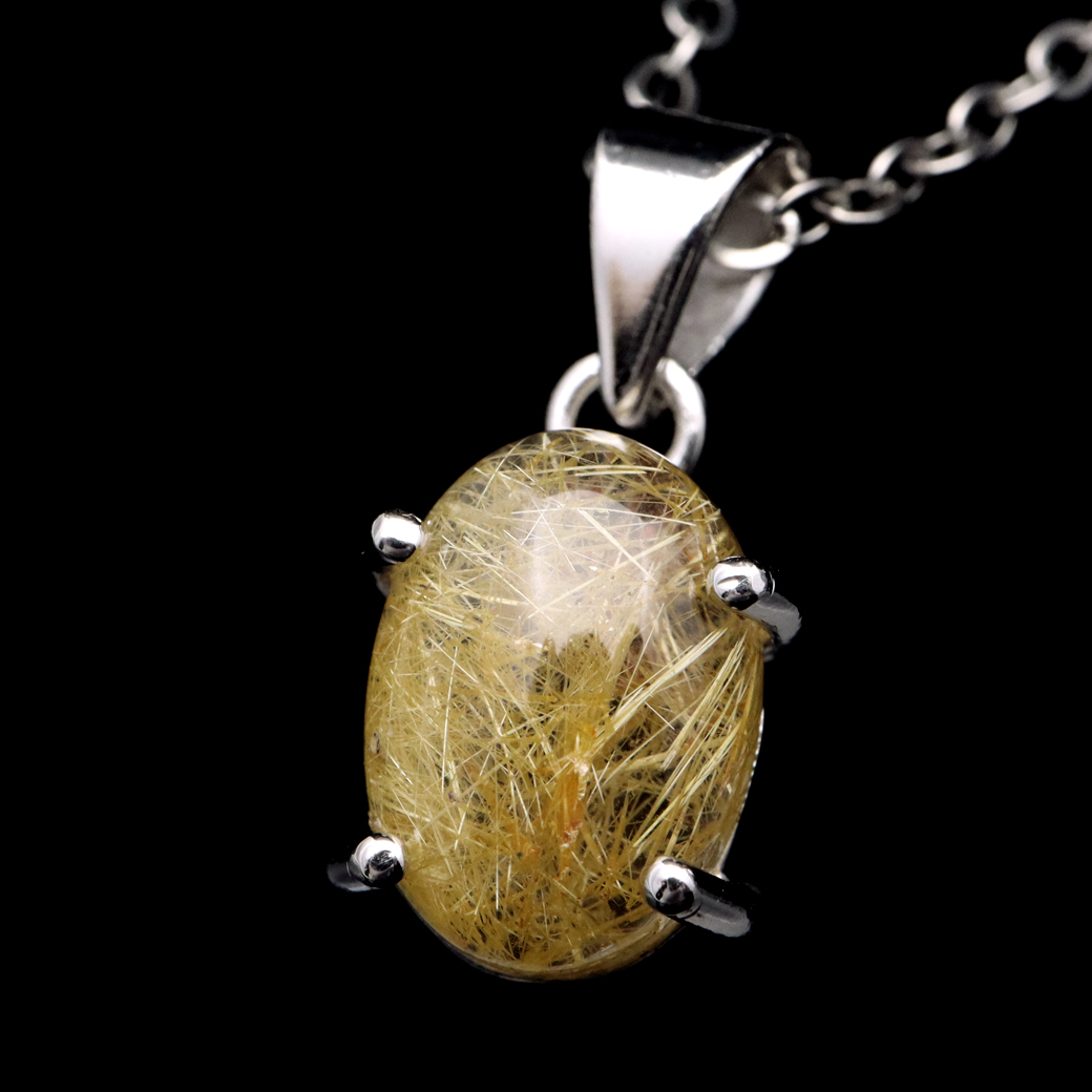 ゴールド ルチルクォーツ ペンダント 天然石 ネックレス 金針水晶 ブラジル産 1点もの SILVER925