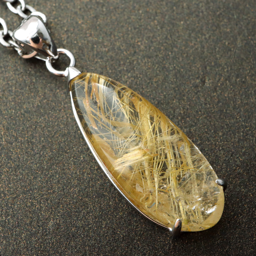 ゴールド タイチン ルチルクォーツ ペンダント 天然石 パワーストーン Silver925